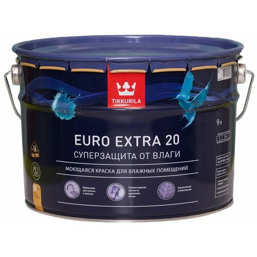 TIKKURILA Краска Euro Extra-20 база С под колеровку, 9 л краска акриловая tikkurila euro extra 20 база с для стен и потолков 2 7л бесцветная арт 700001109