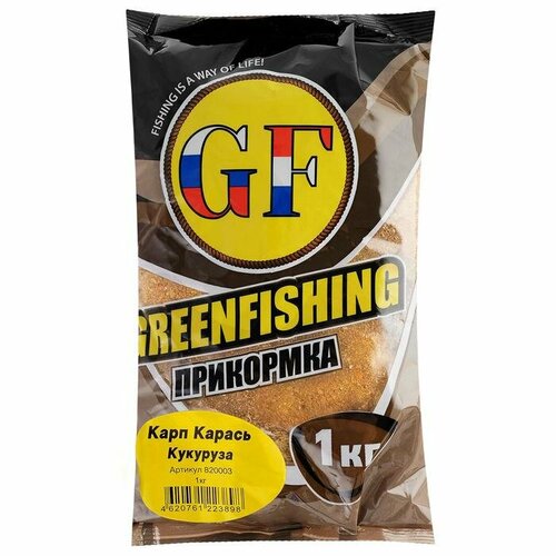 Прикормка Greenfishing GF, карп-карась, кукуруза, 1 кг прикормка greenfishing gf карп карась ваниль 1 кг