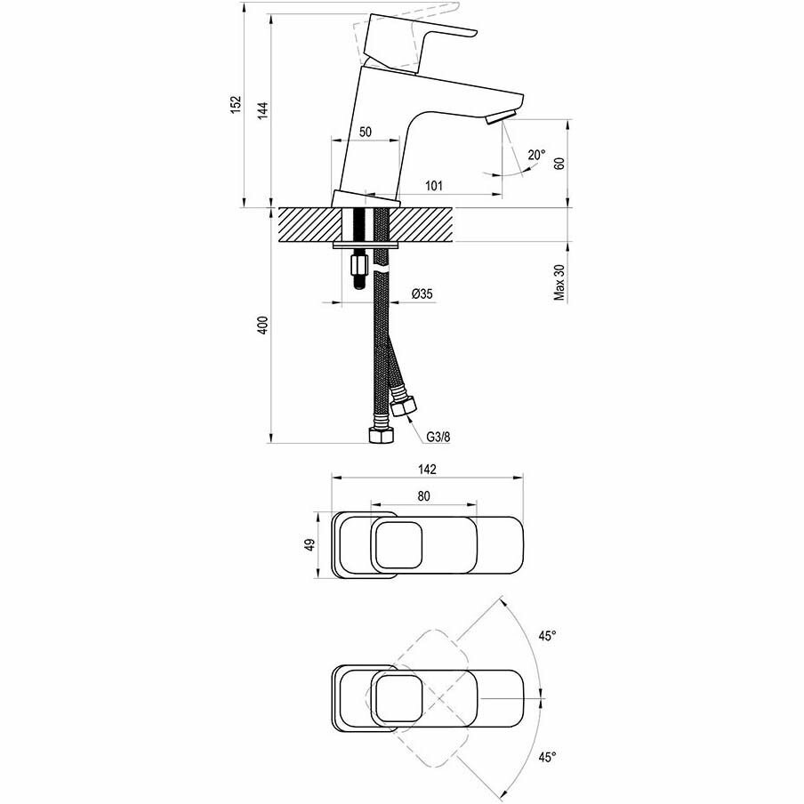 10° TD 012.00 X070064 Смеситель для умывальника (3/8", однозахватный, картридж) Ravak - фото №20