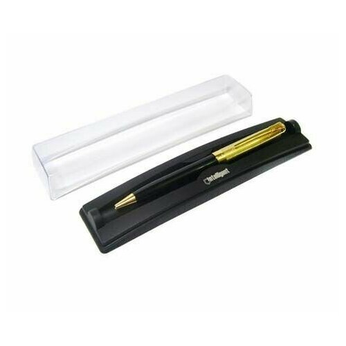 Ручка шариковая автоматическая INTELLIGENT черно-золотая, синие чернила, металлический корпус, в пластиковом футляре