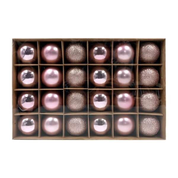 Набор ёлочных шаров Winter Glade, пластик, 6 см, 24 шт, розовый микс KSI-6024G006