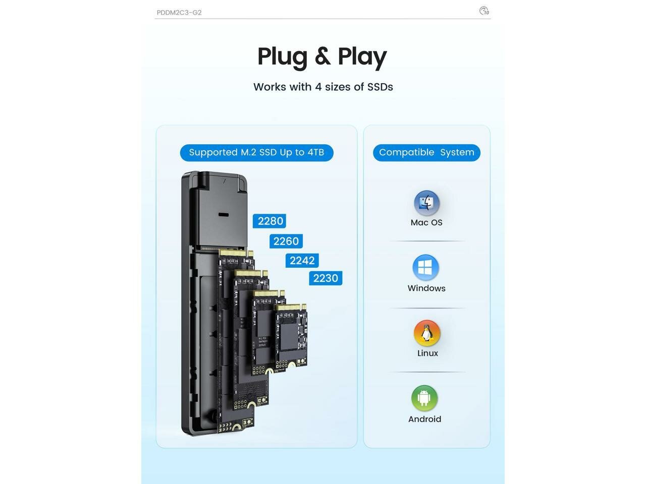 Универсальный внешний бокс (переходник) ORICO M.2 NVMe PCI-E, M.2 SATA NGFF - USB 3.2 Gen 2 UniDesk Box — фото 5
