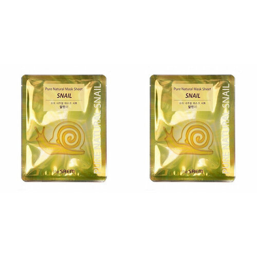 Маска тканевая с улиткой The Saem, Pure Natural Mask Sheet Snail, 2 штуки тканевая маска разглаживающая с муцином улитки pretty skin lab anti age little devil 3 штуки