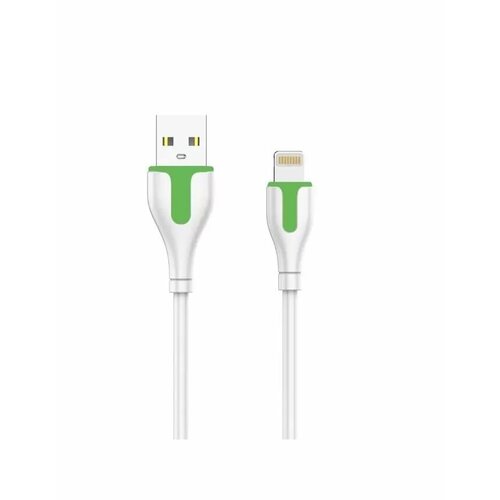 Кабель для мобильного устройства, LDNIO LS571, USB Type-A - Lightning, 1 метр, 2.1A, White/Green ldnio ls553 usb кабель lightning 3m 2 1a медь 152 жилы плоский white