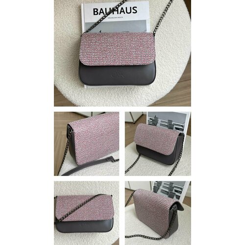 Сумка кросс-боди ОАК, фактура гладкая, розовый, серый