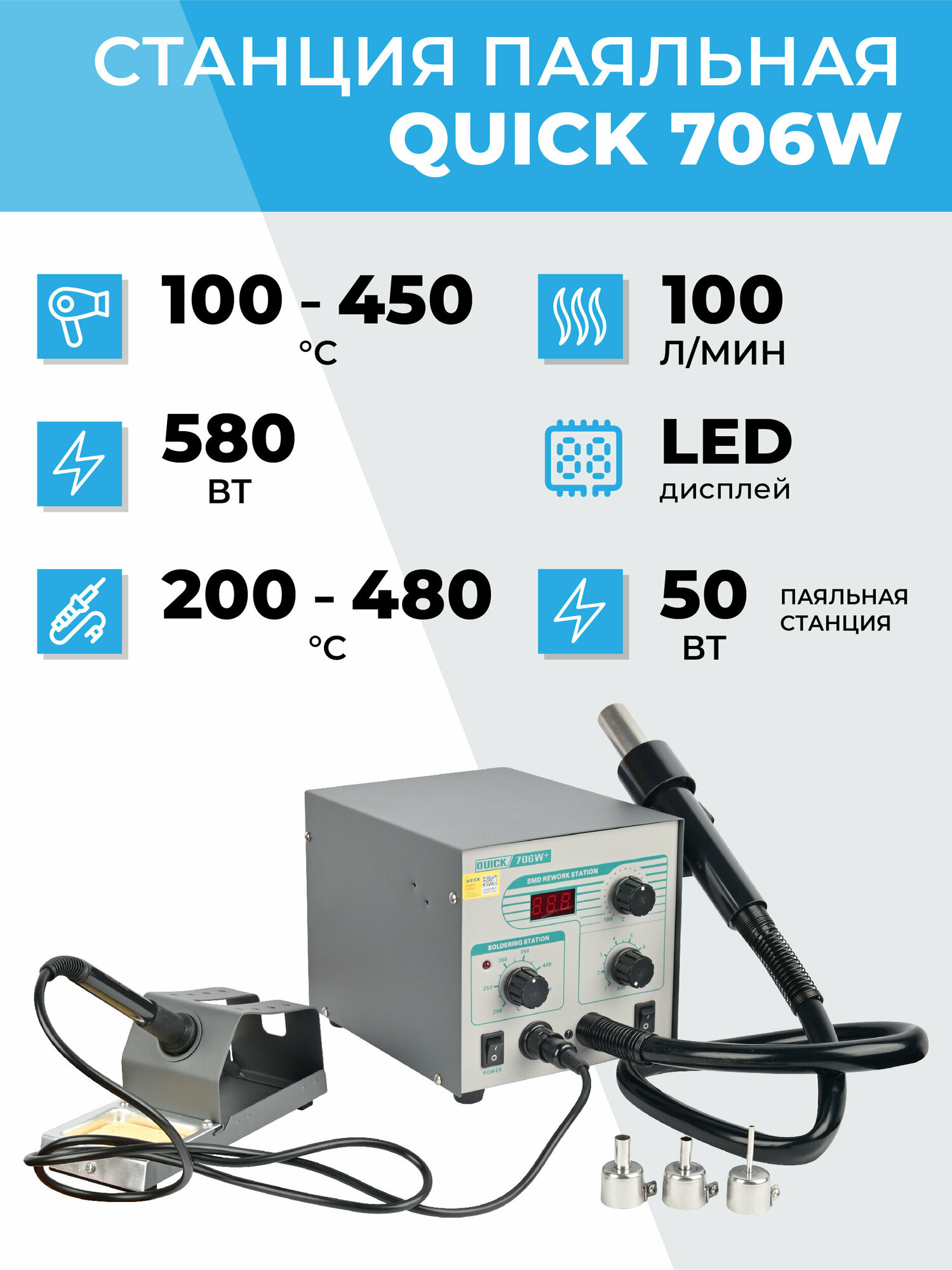 Станция паяльная Quick 706 с феном и паяльником