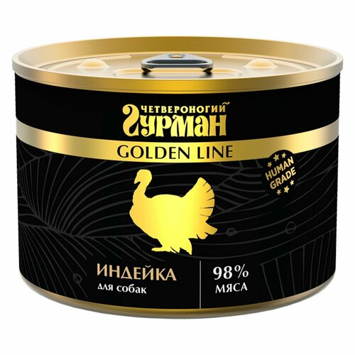 Корм влажный (консервы) Четвероногий Гурман Golden Line для взрослых собак всех пород, в желе, индейка, 525 г х 6 шт