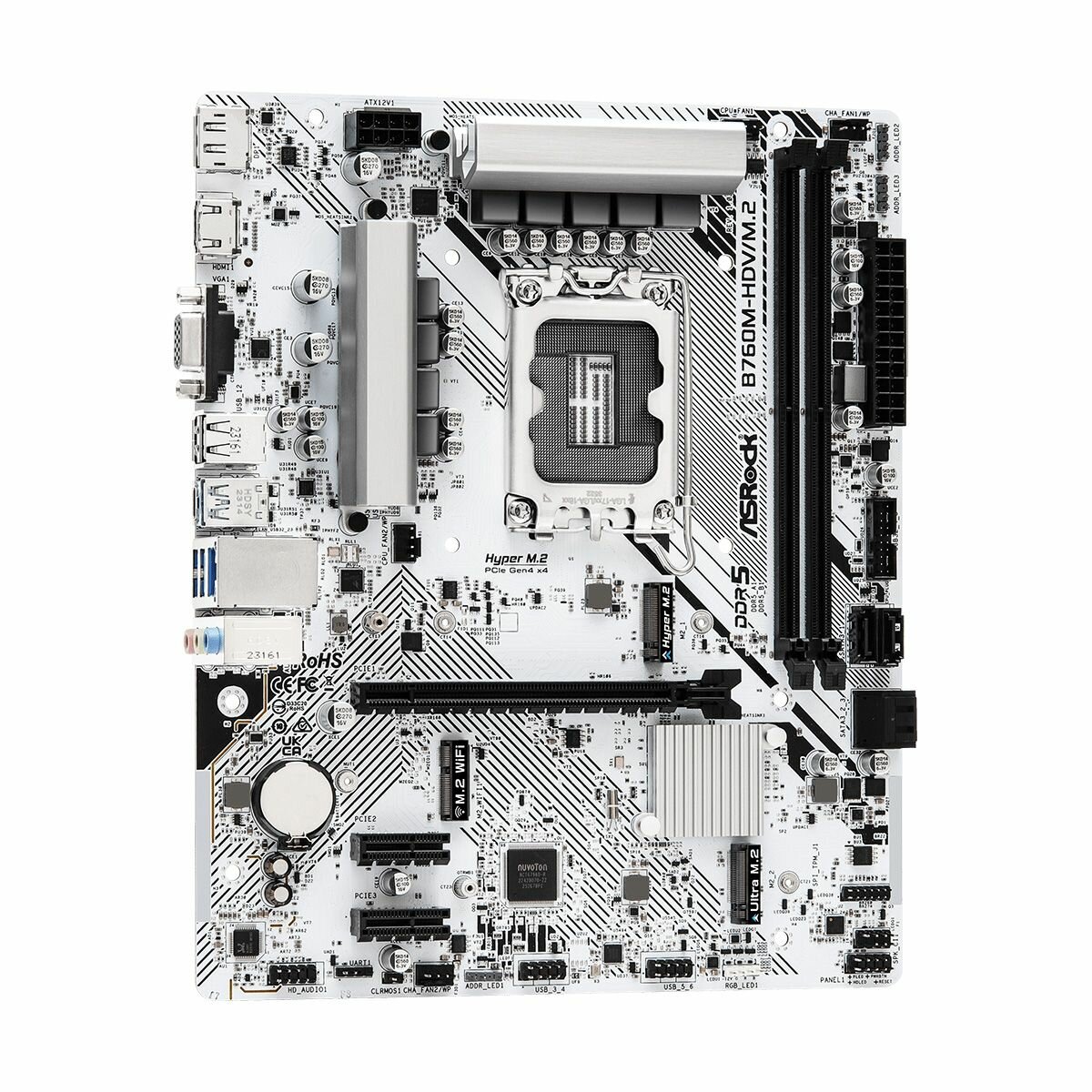 Материнская плата ASRock B760M-HDV/M.2, LGA1700, Intel, B760, DDR5, VGA, HDMI, DIsplayport, RAID, Micro- ATX — фото 1