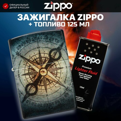 Зажигалка бензиновая ZIPPO 48562 Compass Ghost + Бензин для зажигалки топливо 125 мл зажигалка zippo compass design 49805