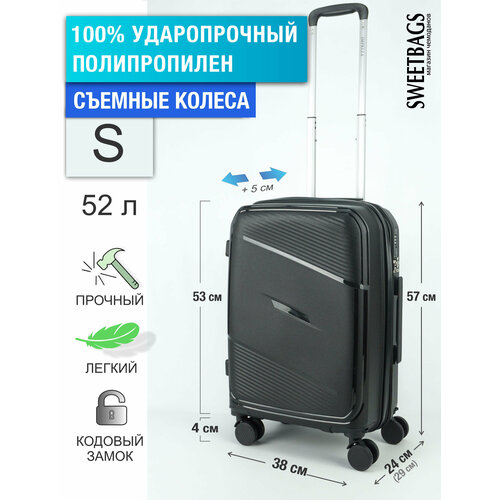 фото Чемодан , 52 л, размер s, черный sweetbags