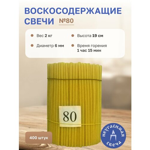 Церковные свечи №80, 400 шт (освященные, православные, религиозные, для молитвы)