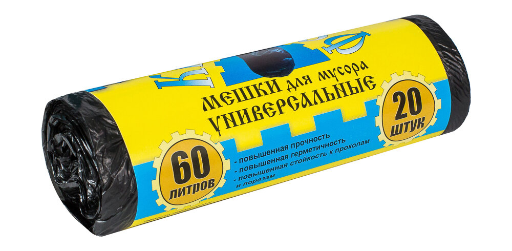 Пакеты для мусора "Крепакофф" без ручек, 60 литров, 20 штук в рулоне, ПНД, 10 мкм