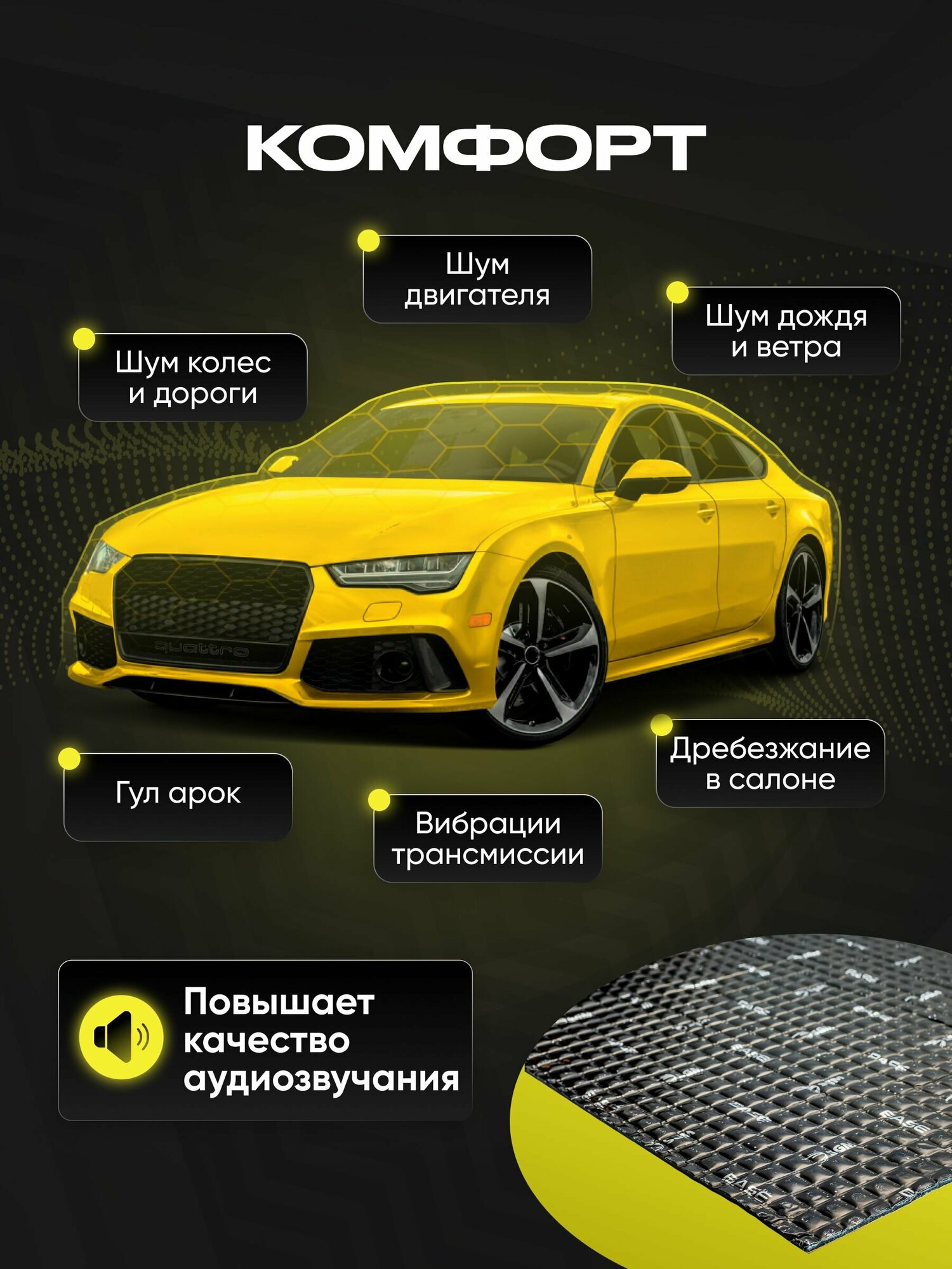 Набор шумоизоляции для автомобиля SGM Base 2 с роликом, 30 листов. Виброизоляция для авто, звукоизоляция , шумка — фото 1