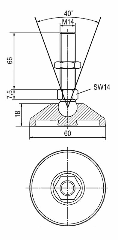 Регулируемая опора M14x66 до 900 кг Алтервиа A000211106014066