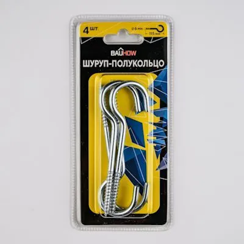 Шуруп-полукольцо 6х80/115-25 BAUHOW оцинкованный 4шт в блистере