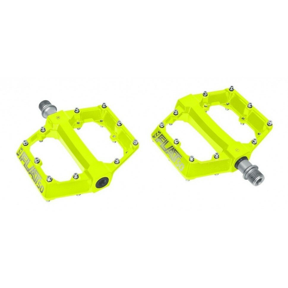 фото Велосипедные педали Kellys KLS FLAT 50, алюминий, ось Cr-Mo, промподшипники, запасные пины в компл, 115x180мм, вес 550г жёлтые