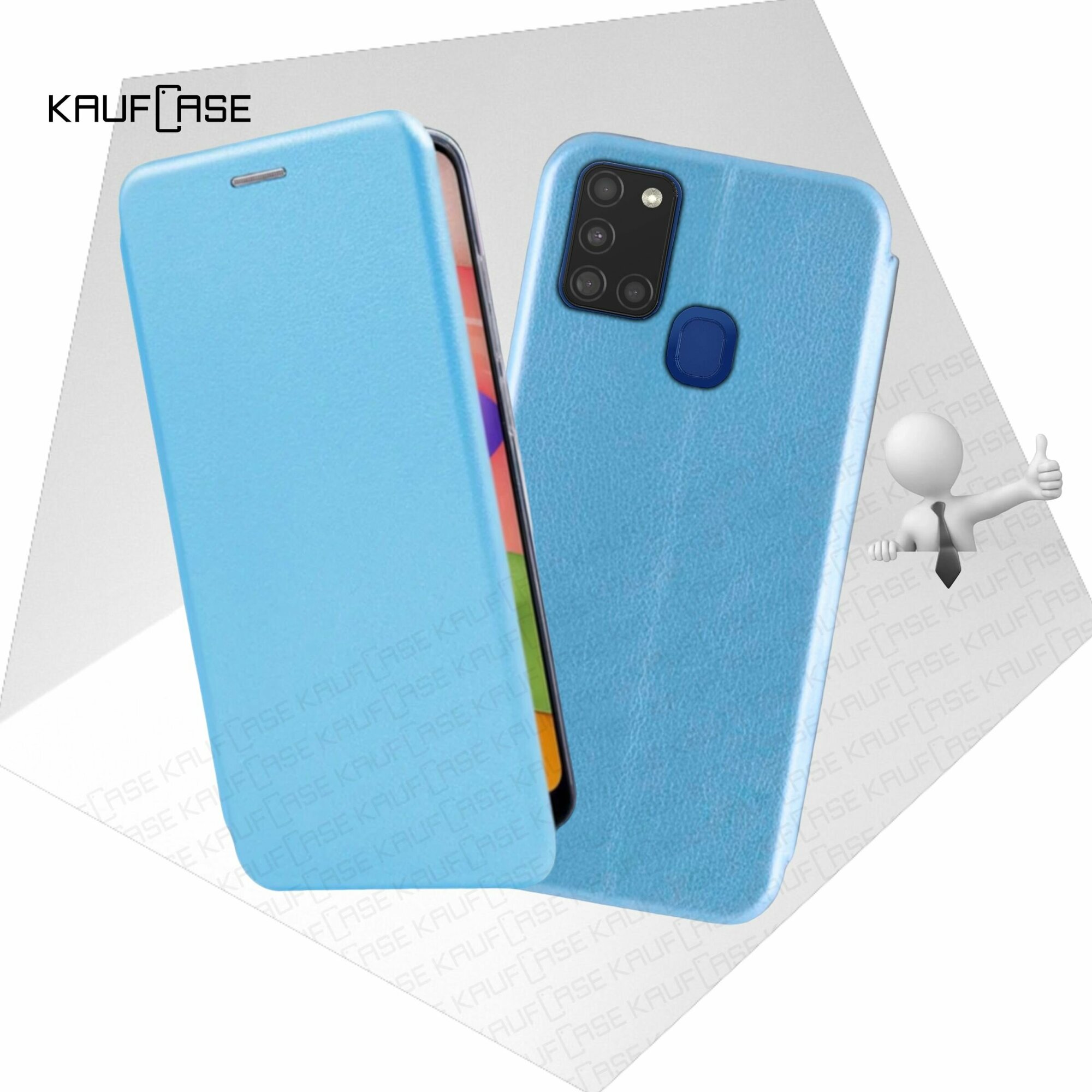 Чехол книжка KaufCase для телефона Samsung A21s (A217) (6.5"), голубой. Трансфомер