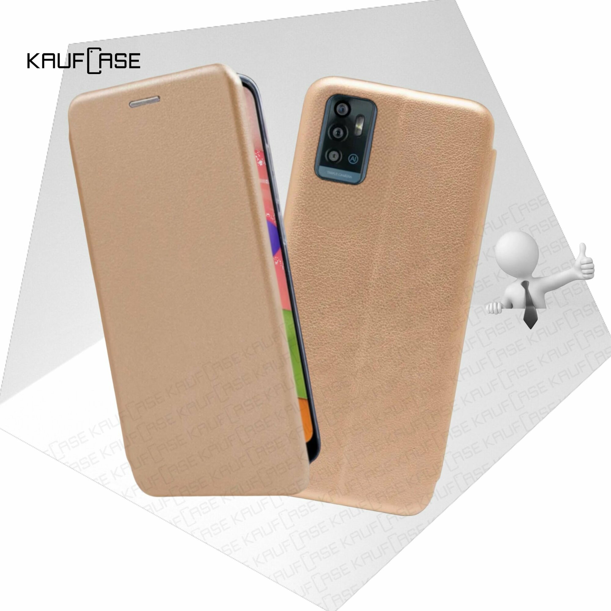 Чехол книжка KaufCase для телефона ZTE Blade A71 (6.52"), золото. Трансфомер