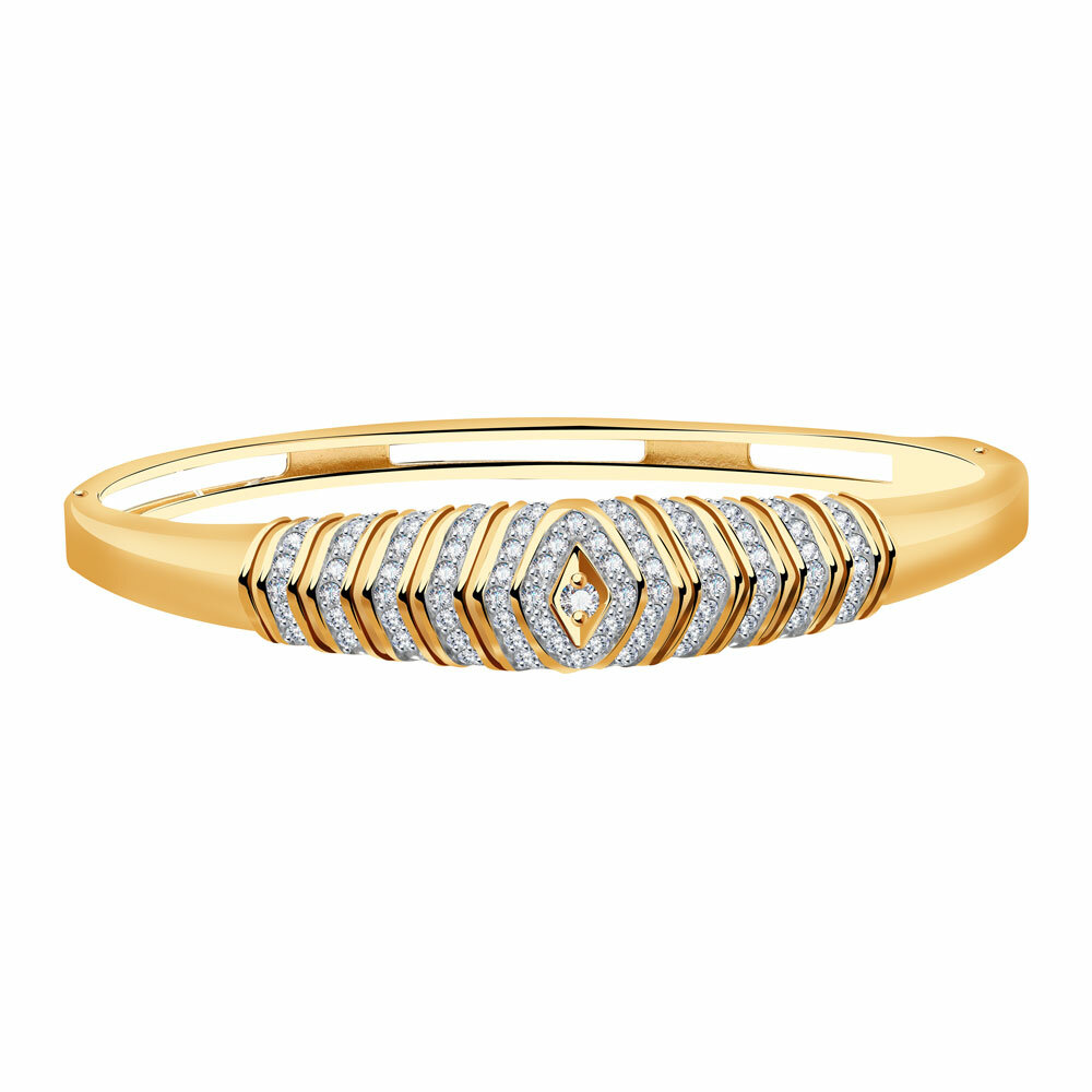 Жесткий браслет Diamant online, золото, 585 проба, фианит