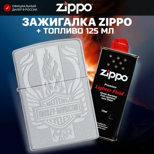 Зажигалка бензиновая ZIPPO 49660 Harley-Davidson + Бензин для зажигалки топливо 125 мл зажигалка zippo harley davidson