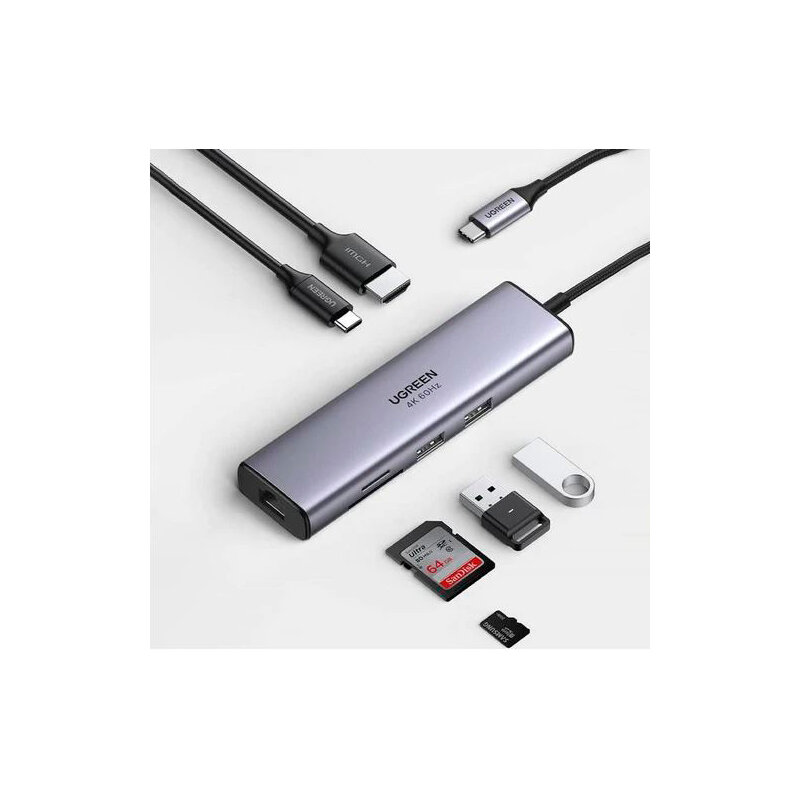 Конвертер UGREEN CM511 (15596) USB-C To HDMI+3*USB 30 A+PD Power Converter - Silver