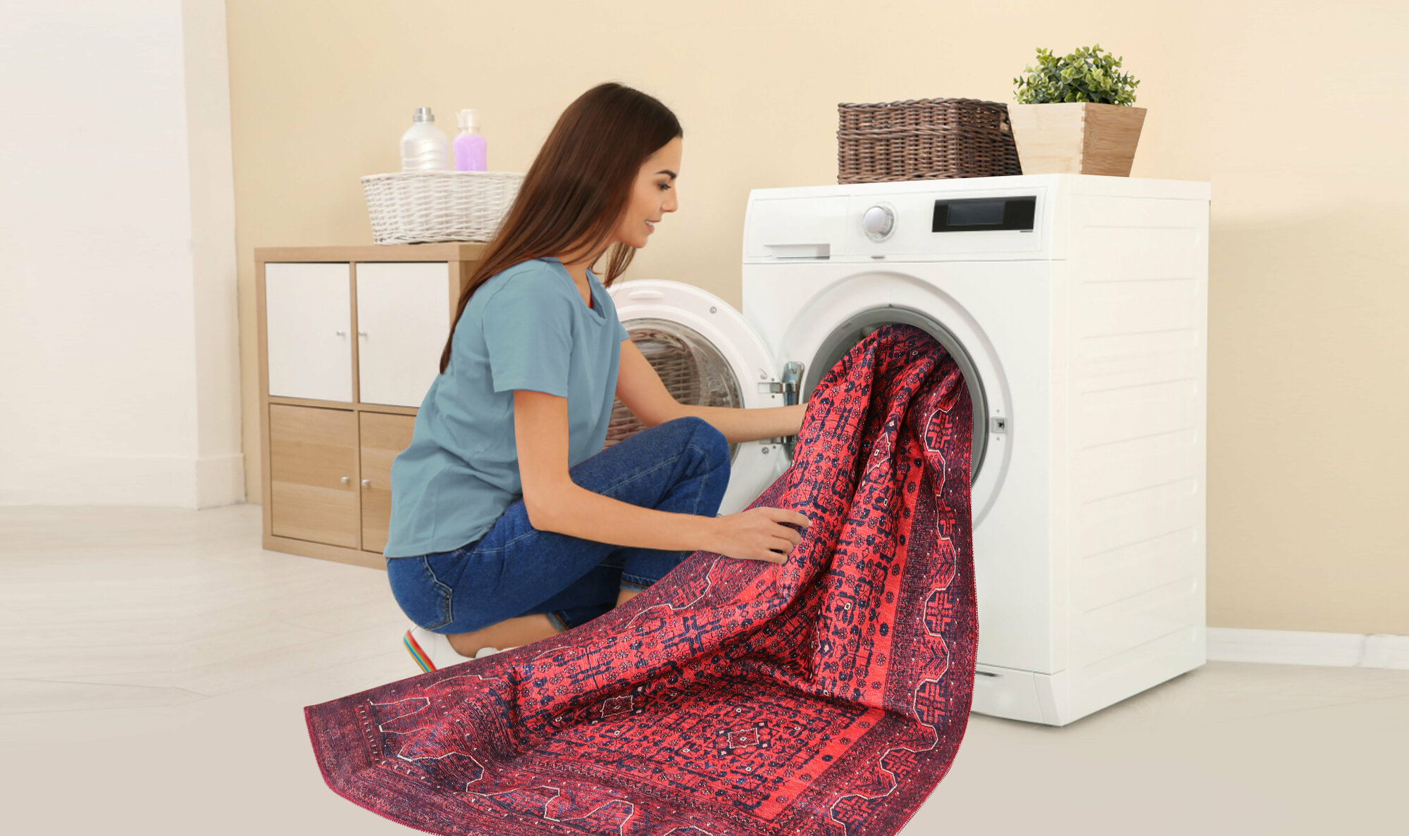 Паласный ковер DivaHome 90x200см, машинная работа, хлопок, полиэстер, красно-розовый