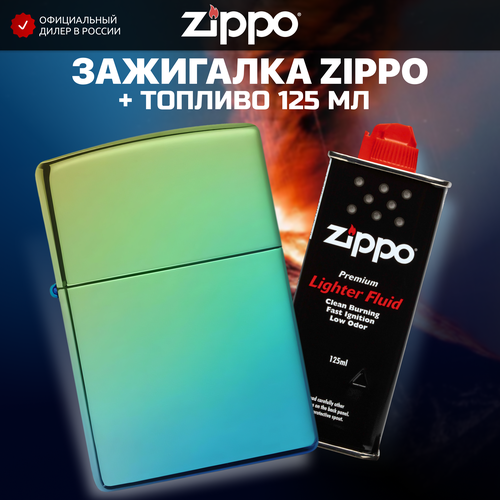 zippo classic зажигалка бензиновая high polish teal 60 мл 56 7 г Зажигалка ZIPPO 49191 Classic, зелёная, глянцевая с покрытием High Polish Teal + высококачественное топливо 125 мл