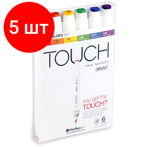 набор маркеров touch brush 2 пера долото и кисть 36 цветов основные тона Комплект 5 наб, Набор маркеров TOUCH BRUSH 6цв. основные цвета 1200613