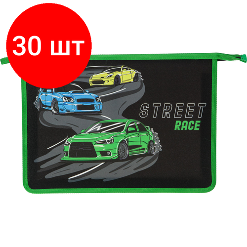 Комплект 30 штук, Папка для тетрадей №1School Street race, А4, на молнии, пластик, ПТ-813 комплект 4 штук папка для тетрадей 1school street race а4 на молнии пластик пт 813