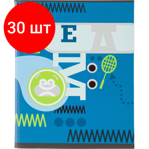 Комплект 30 штук, Тетрадь общая А5 96л №1School Team голуб, клет, скреп, ВД-лак