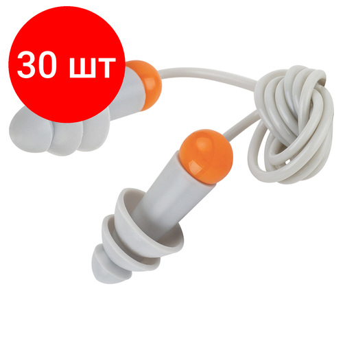 Комплект 30 шт, Беруши многоразовые со шнурком SNR 33дБ, 1 пара, пакет, JETA SAFETY, JEM31-b Sonido Max