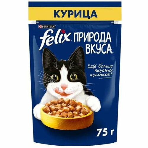 Felix Природа вкуса пауч консервы для взрослых кошек, с курицей 26х75г felix sensations пауч консервы в удивительном соусе для кошек утка с морковью 26х75г