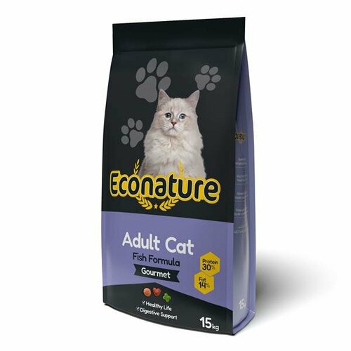 ECONATURE Adult Cat Fish Formula Gourmet сухой корм для кошек с рыбой 15кг