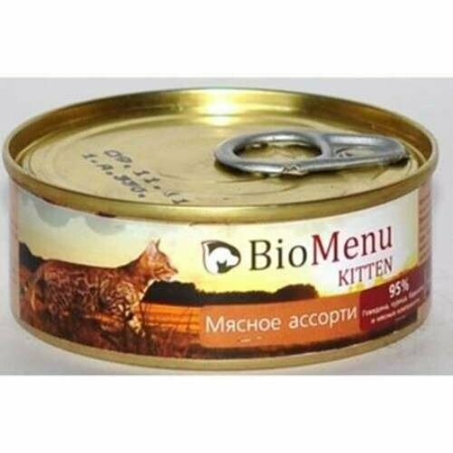 Biomenu Kitten Консервы для Котят Паштет Мясное Ассорти 95%-Мясо 24х100г biomenu adult консервы для кошек мясной паштет с кроликом 95% мясо 100 г 24 шт