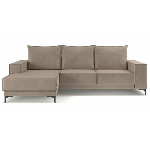 Угловой диван-кровать PUSHE Мэйсон, левый угол, велюр, бежевый Balance 130