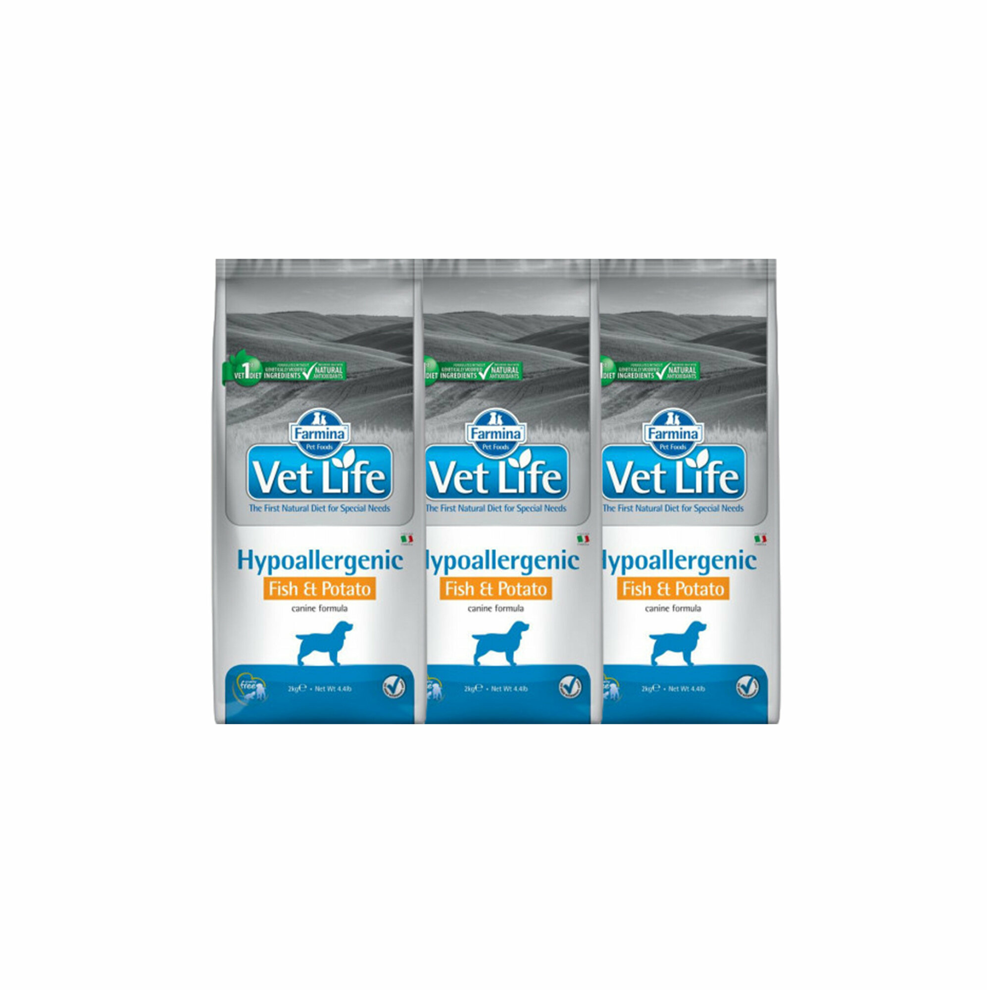 VET LIFE dog hypoallergenic рыба с картофелем 2 кг х 3 шт.