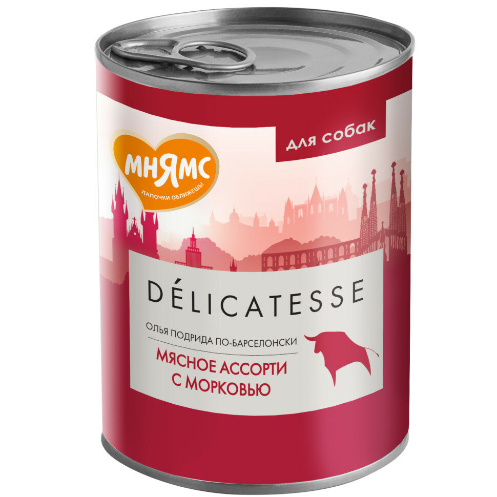 Мнямс Delicatesse "Олья Подрида по-барселонски" влажный корм для собак паштет из мясного ассорти с морковью, в консервах - 400 г х 12 шт