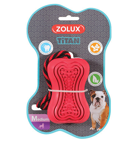 Zolux игрушка Титан "Кость-кормушка" с веревкой для собак (10 см., Красный) - фото №4