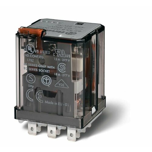 Реле силовое электромеханич. монтаж в розетку или наконечники Faston 187 (4.8х0.5мм) 3CO 16А AgCdO 230В AC RTI опции: кнопка тест + мех. индикатор FI