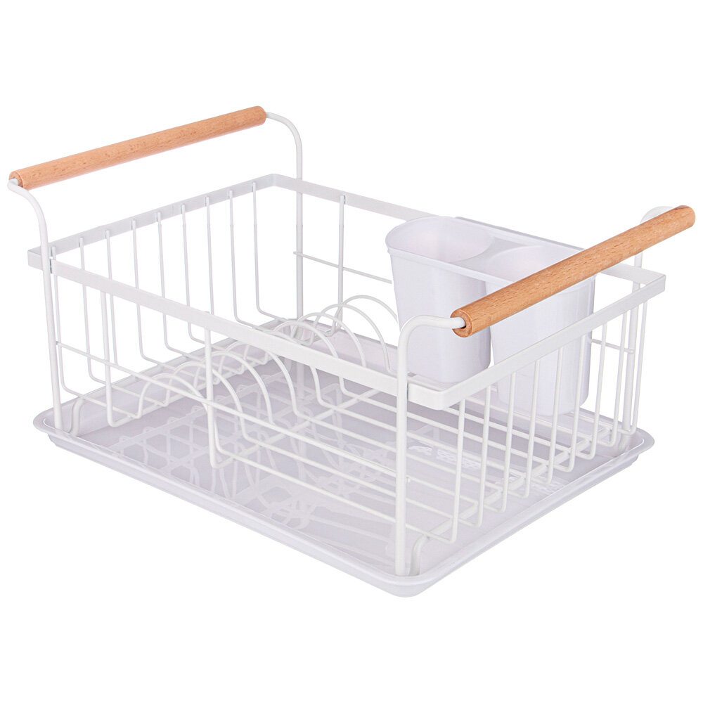 Сушилка для посуды с деревянными ручками белая 36*26*16,5 см KSG-917-100