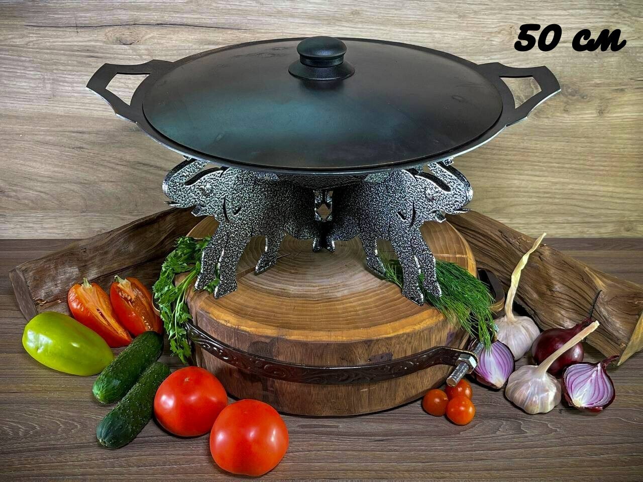 Садж с крышкой 50 см на подставке Слоны