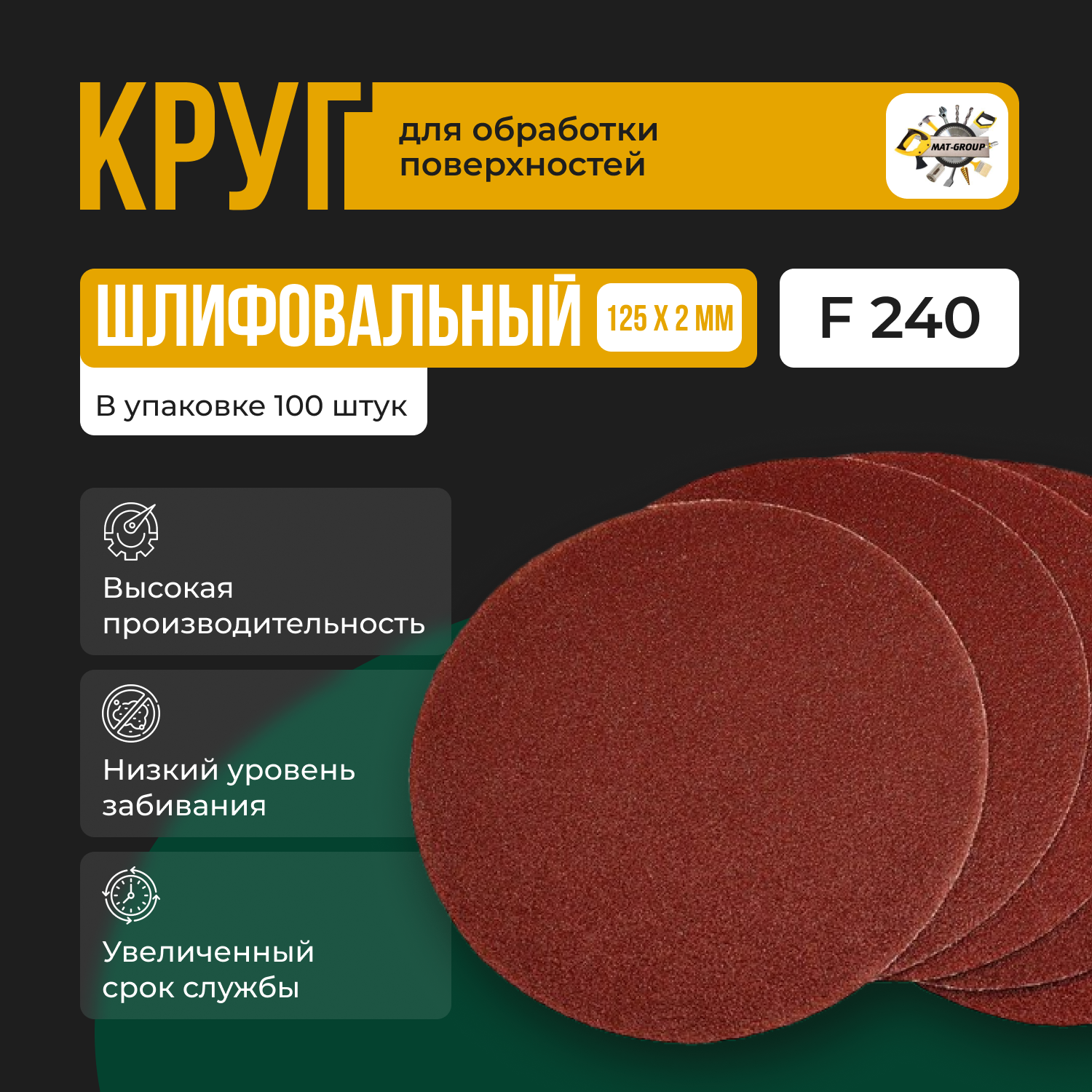 фото Круг абразивный под липучку 125 мм; P1500 100шт Шлифовальный круг 125мм Р1500