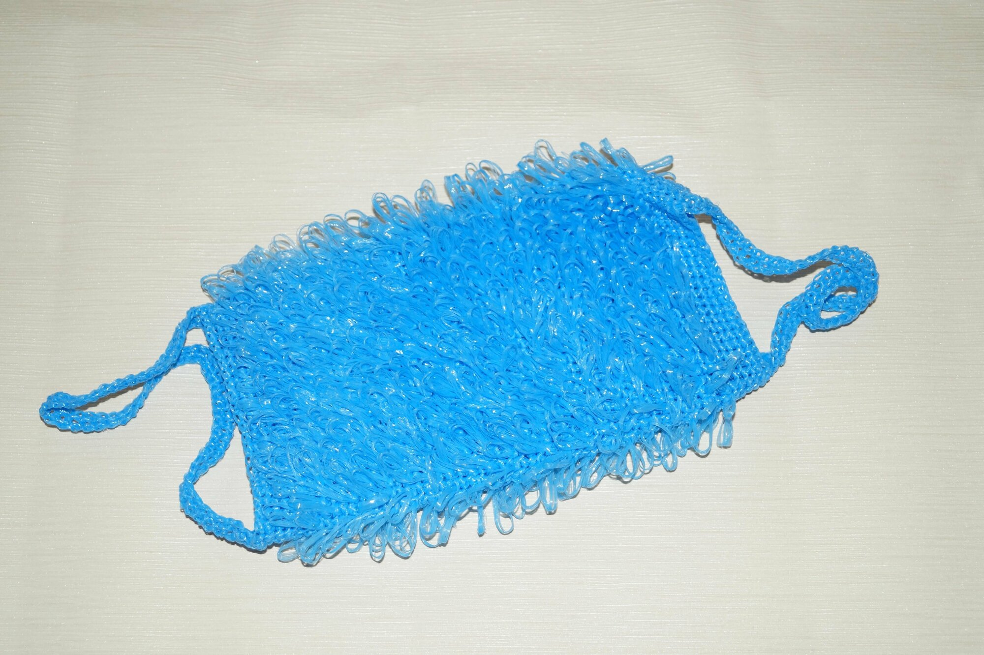 Мочалка для тела двойная из полипропилена синяя 250х150 мм / ручная работа / плотная вязка