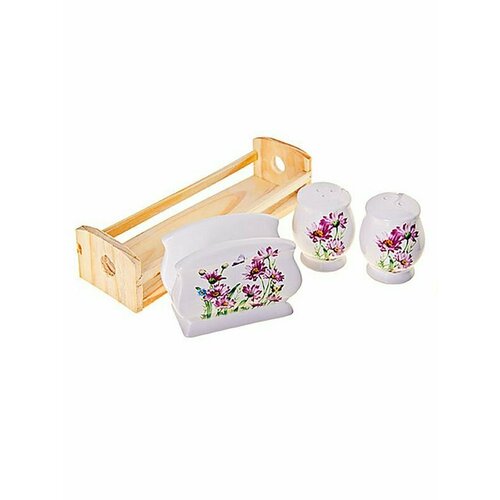 Набор для специй на подставке Loraine Цветы доломит 4 предмета 1050₽