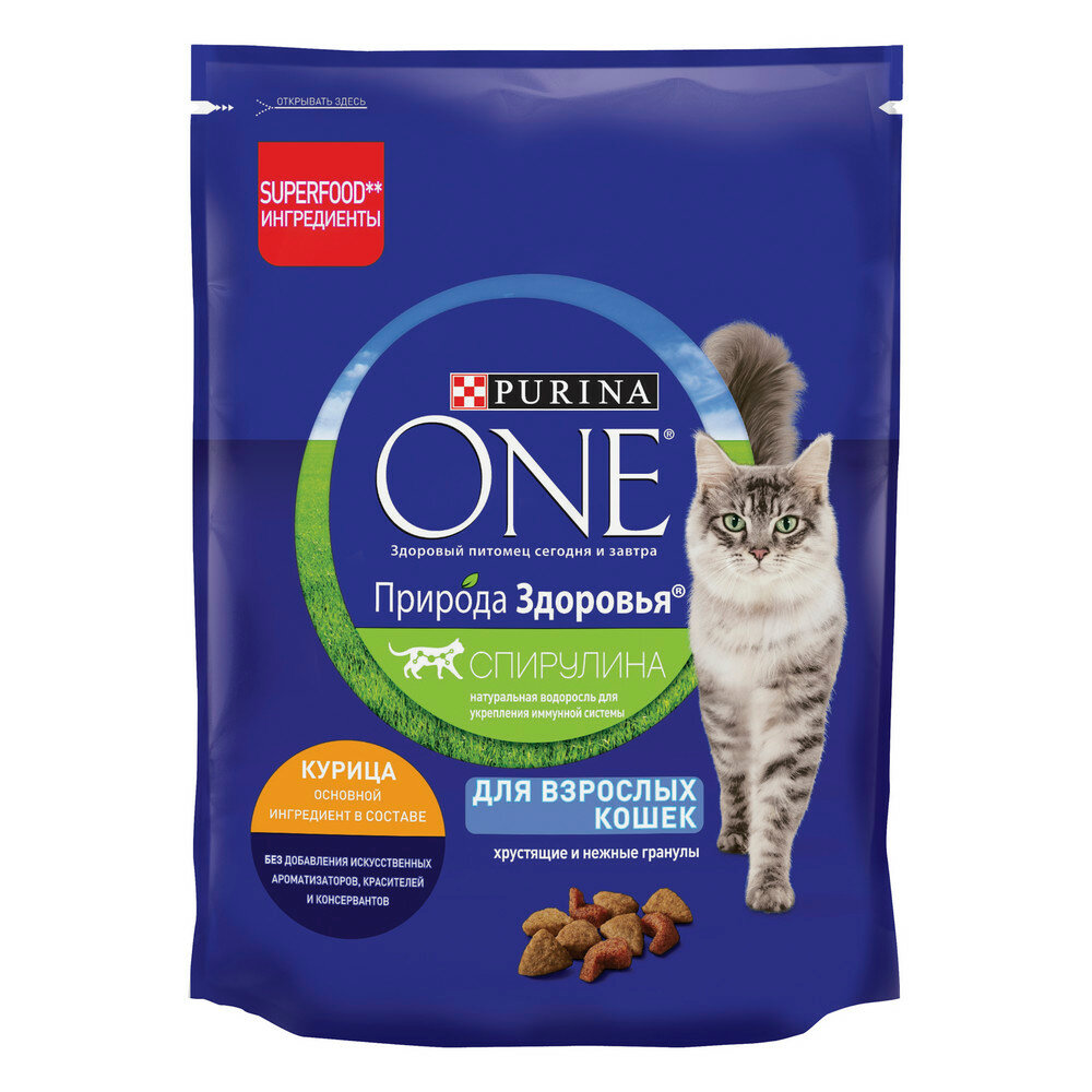 Purina One Природа Здоровья для взрослых кошек Курица, 180 г.