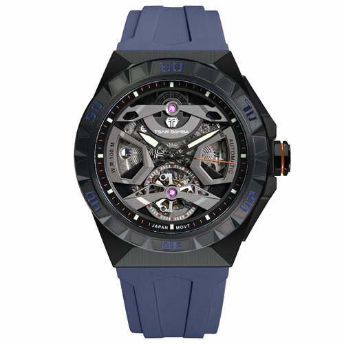 Наручные часы TSAR BOMBA, синий tsar bomba men carbon fiber watch miyota 8s20 movement 50m waterproof automatic wristwatch luxury mechanical male white clock