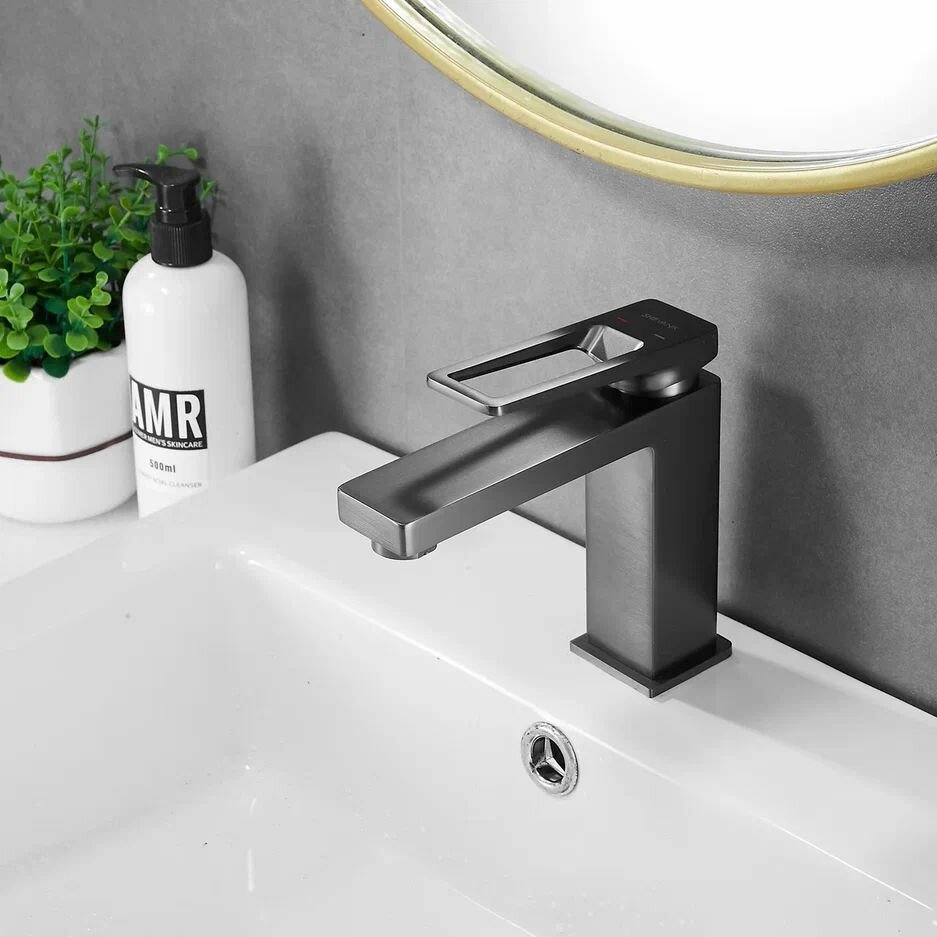 Смеситель для раковины SHEVANIK S6801T, латунь, гибкая подводка, высота излива 105мм