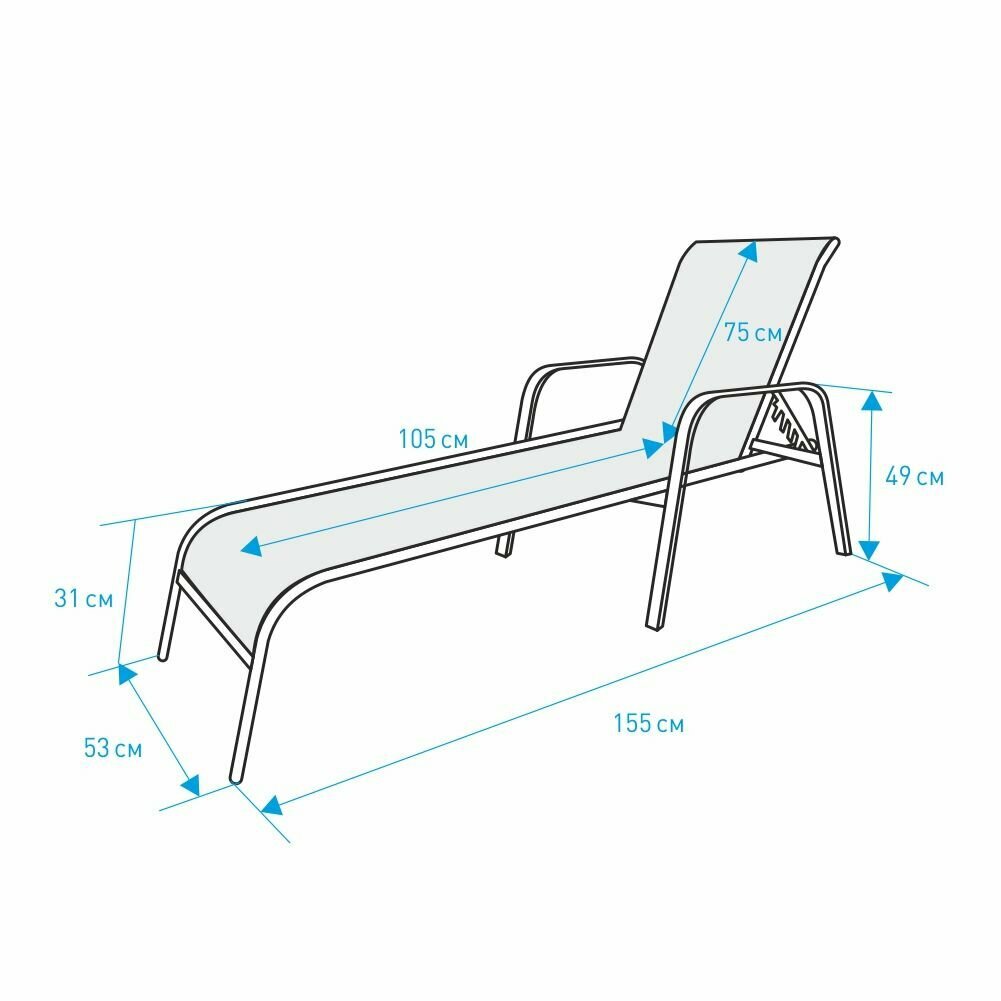 Шезлонг металлический 196х53х31 см с текстиленом - фотография № 5