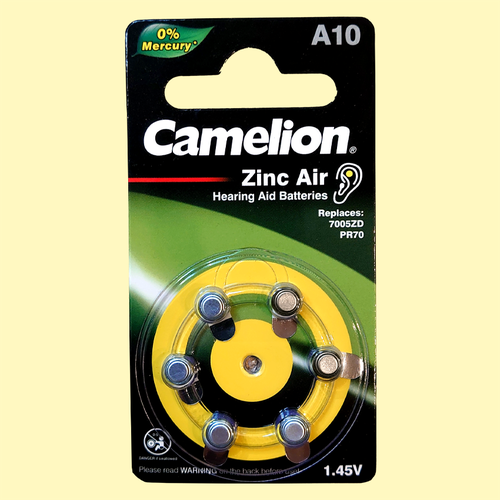Camelion 10 (Жёлтый) 6 шт. Батарейки для слуховых аппаратов аккумулятор для слуховых аппаратов a10 10a za10 10 s10 pr70 rayovac peak zinc air 10 a10