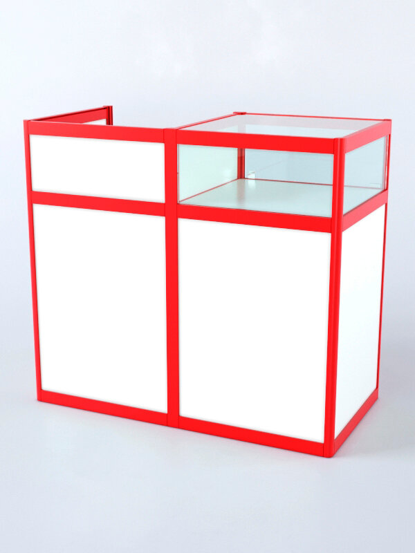 Прилавок под кассу из профиля №2 (с дверками), Белый + Красный 100 x 50 x 90 см (ДхШхВ)